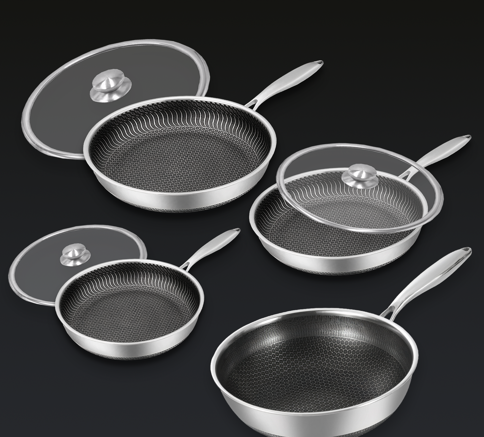 Ensemble de 7 pièces de wok et poêles avec couvercles