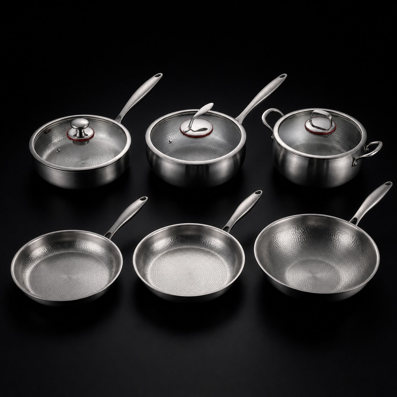 Ensemble de Cuisine Complet en Titane Forgé à la Main avec 3 Couvercles (25, 28 & 30 cm)